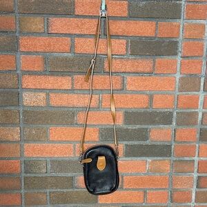 Divina Firenze Black Leather Crossbody Bag with Tan Strap